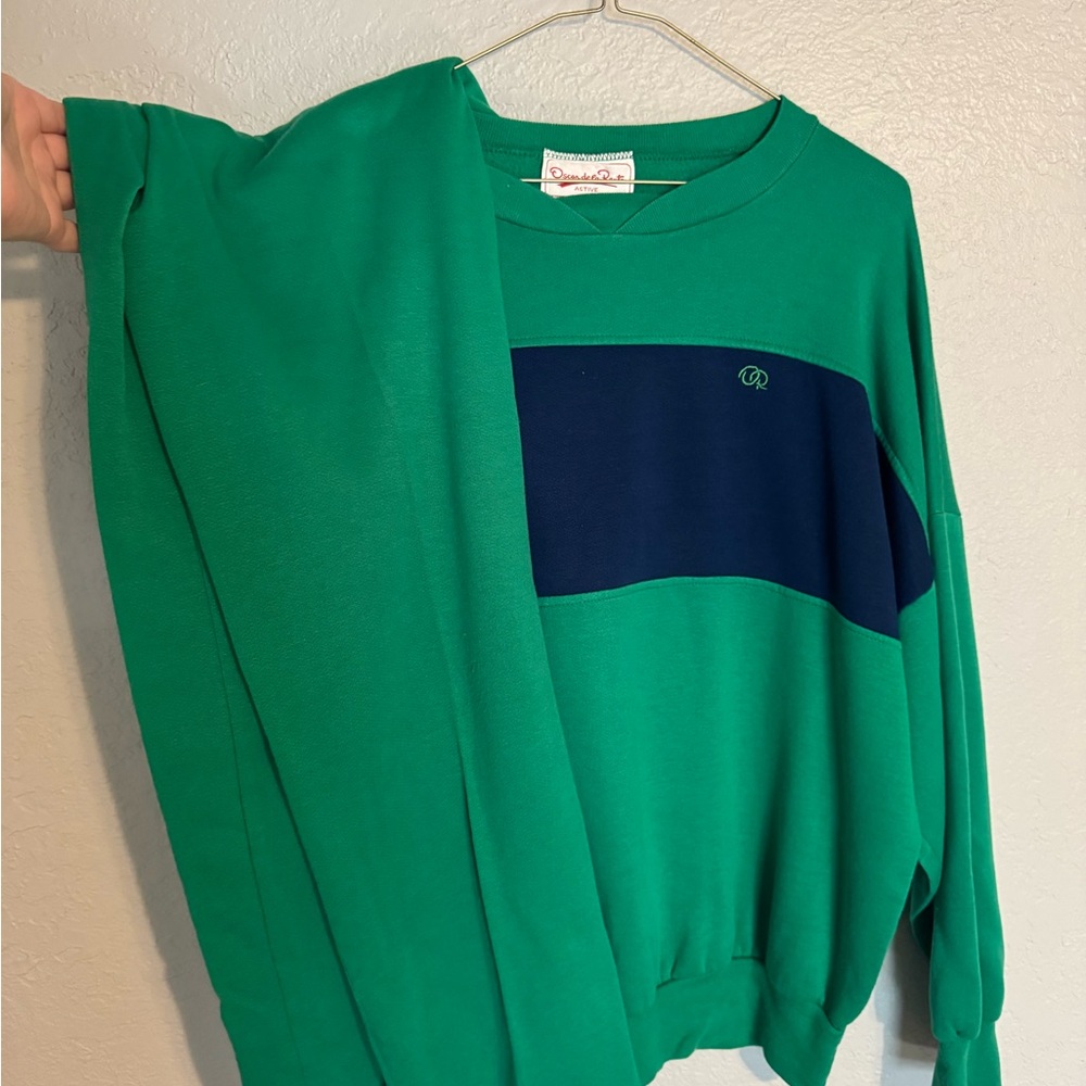Oscar de la Renta Green and Blue Track Pants